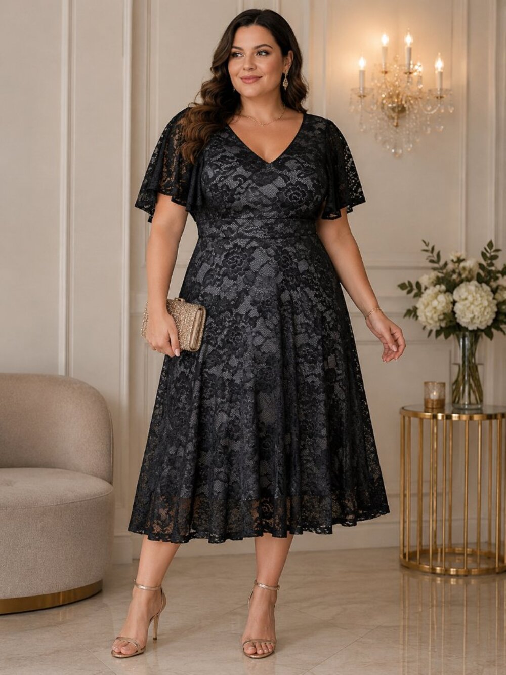 Kiyonna Plus Size Camille Lace Cocktail Dress 3X